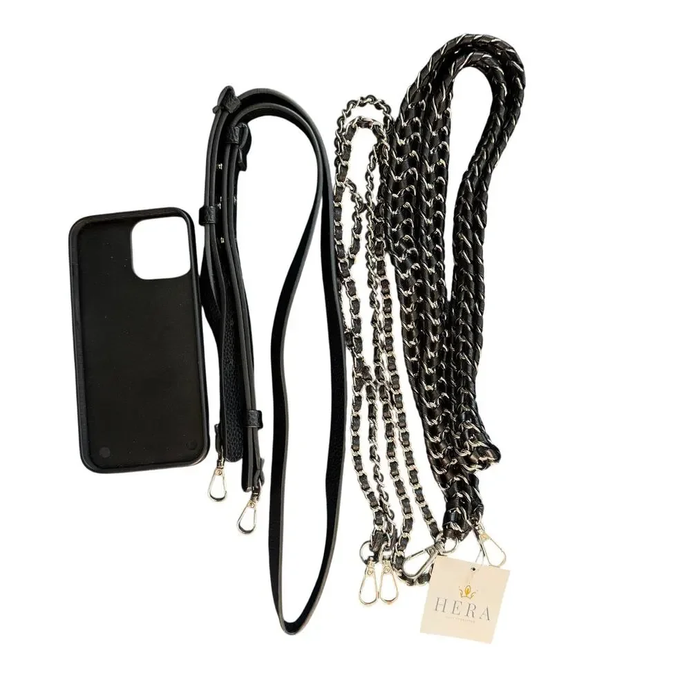 HERA iPhone 13 Pro Max Phone Case Crossbody Strap Set Black Chain Lanyard Holder